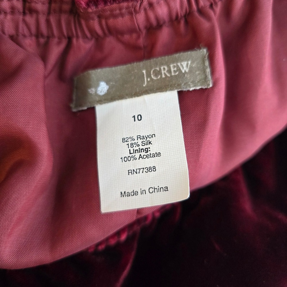 VTG J. Crew Burgundy Crushed Velvet Strapless Maxi Dress Size 10 Boho Romantic - Picture 3 of 4